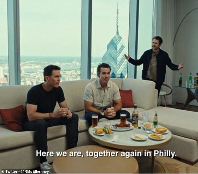 The whiskey sponsor was revealed in a hilarious video alongside McElhenney's co-stars Charlie Day (right) and Glenn Howerton (left)