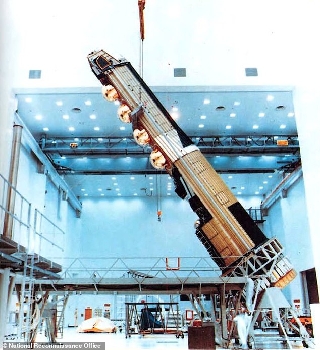They used declassified spy satellite images from the Cold War – two different programs codenamed Corona and Hexagon.  Pictured is the Hexagon satellite vehicle