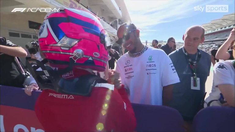 Lewis Hamilton was at the track to congratulate newly crowned F1 Academy champion Marta Garcia