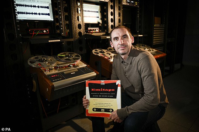 BBC archivist Elliot Gibson, who found the Radio Newsreel report featuring the Beatles - unheard for almost 60 years - pictured at the BBC Archive Center in Perivale, west London