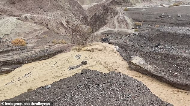 Arid gullies turned into raging torrents as the water rushed down the steep slopes