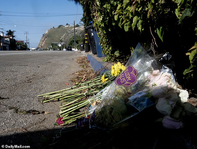 Flowers were placed at the crash site for the four Pepperdine seniors who died