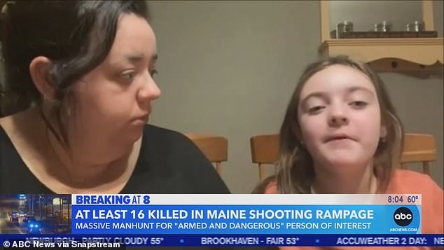 Zoey, 10, wondered 'why do people do this' as she sat next to her mother Meghan Hutchinson the morning after they survived the shocking attack at Just-In-Time Recreation in Lewiston