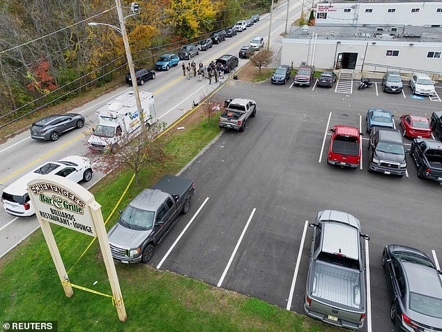 An aerial view of Schemengees Bar & Grille Restaurant, one of two locations where the gunman opened fire