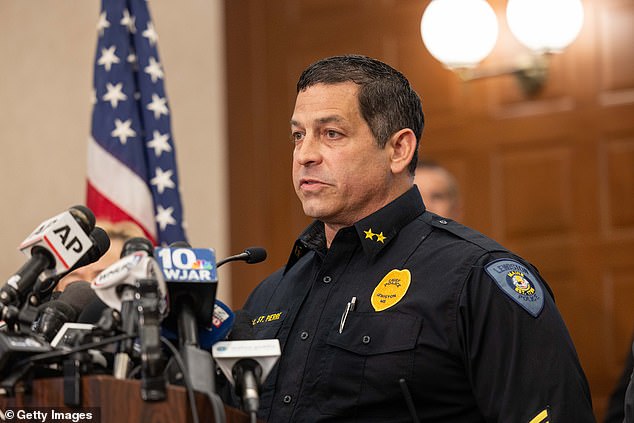 Ewiston Police Chief David St. Pierre speaks during a press conference about the mass shooting on October 26, 2023 in Lewiston, Maine