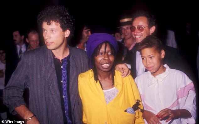 Whoopi pictured in 1986 with her daughter Alex and her then-husband David Claessen (left)