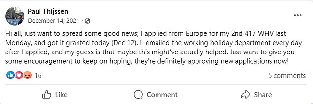 Thijssen bragged about being pushy with Australian authorities while trying to get a working holiday visa approved in 2021