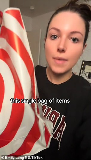 She began, “The era of the Target run is officially over, because tell me why this took me a whole hour.  This single bag of items'