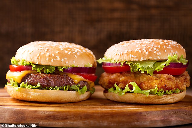 It was found that cheeseburgers produce 1.92 kg of carbon dioxide per 100 grams.  However, a grilled chicken sandwich produces only 0.32kg of carbon dioxide per 100g (stock image)