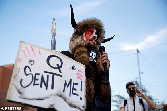 Jacob Chansley, also known as the QAnon Shaman, joined a crowd supporting former President Donald Trump at the Capitol on January 6, 2021 in Washington, DC.