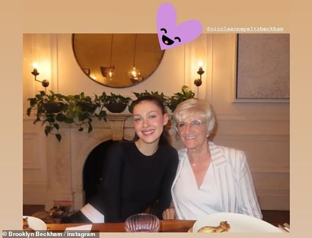 Cute: Brooklyn also took a photo of his wife with David Beckham's mother Sandra