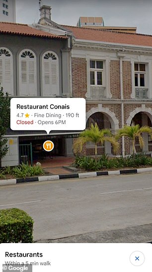 Using your phone's camera, Lens overlays information like the restaurant's name and rating into a live video