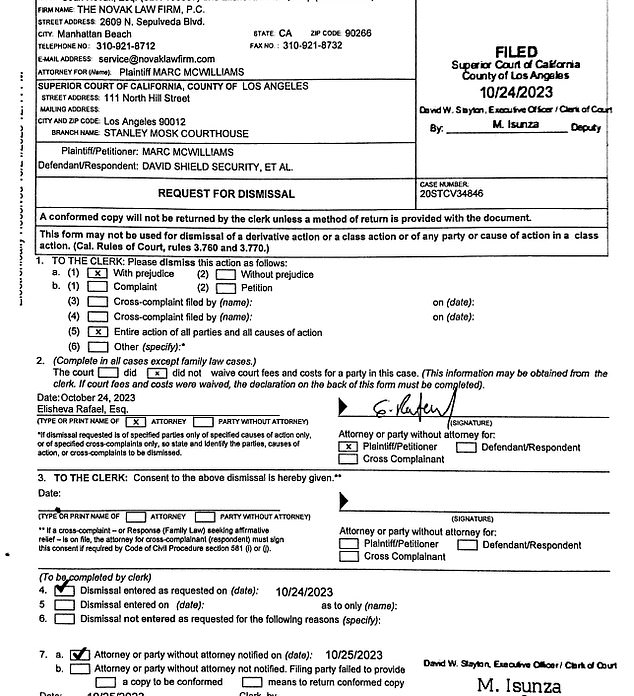 While there are no details of a settlement in the new document McWilliams filed, it is very likely that a cash settlement has been reached.