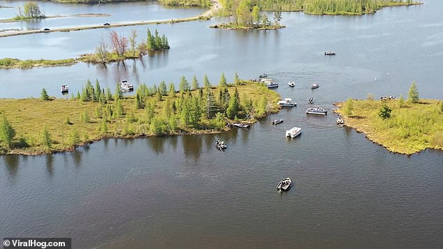 The island must be moved almost annually so that it does not float too close to a bridge that provides passage between the east and west sides of the lake