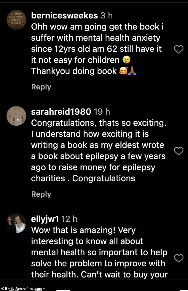 Support: Fans were quickly flooded with comments under her post, praising Emily