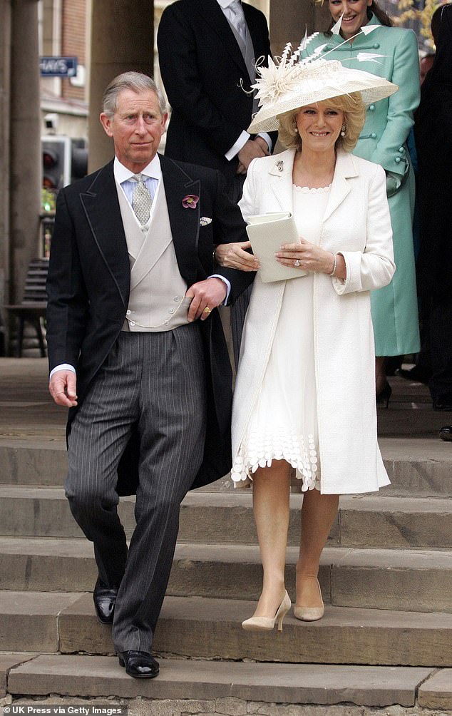 The real Prince Charles and Camilla at the Guildhall in Windsor on their wedding day