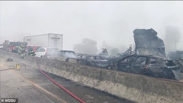 Drone footage and videos showed apocalyptic scenes from the aftermath of the wrecks, showing a long stretch of mangled and scorched cars on Interstate 55 near New Orleans