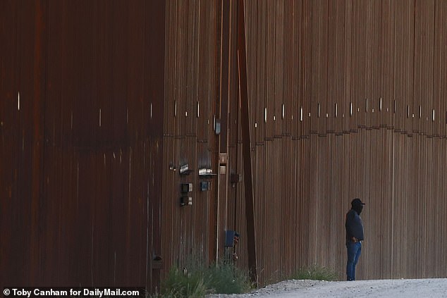 When its job is done, the coyote will stand shamelessly on American soil.  The opened support can be seen in the foreground, at the point where migrants could enter