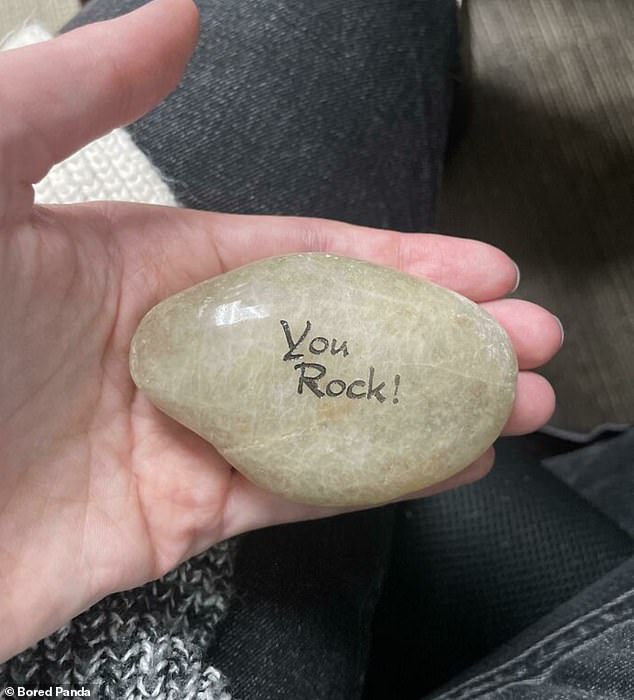 While one person was given a rock as a gift with the words 'you rock' written on it by her employer