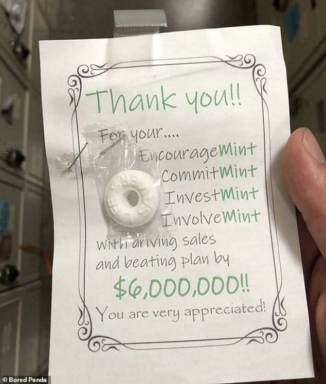 Another employee in the US received a polo coin as a thank you for pushing sales above $6,000,000