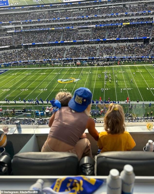 Kelly Stafford attended the game in Los Angeles on Sunday with her and Matthew's four daughters