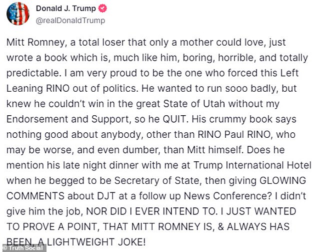 Trump spent Monday morning bashing Romney over the book, saying he was 