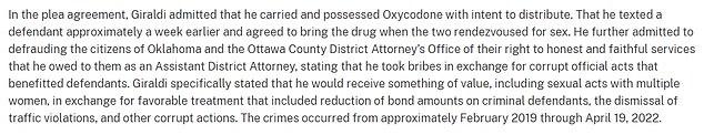 He entered into a plea deal shortly after his arrest and was found guilty of one count of Possession of Oxycodone with Intent to Distribute and four counts of Honest Services Fraud.