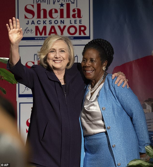 Hillary Clinton (left) campaigned for Democratic mayoral candidate Sheila Jackson Lee (right) in Houston, Texas on Friday