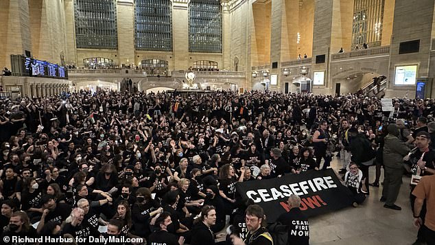 Protesters could be heard chanting, “No more guns, no more war.”  A ceasefire is what we are fighting for'