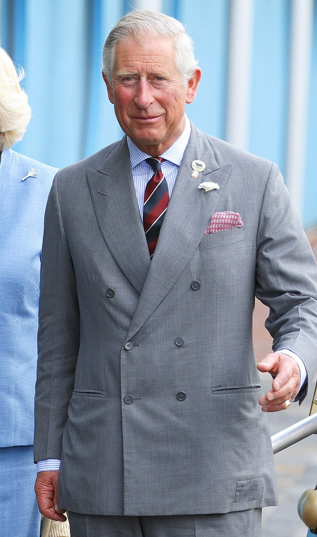 King Charles pictured with a repaired patch on his suit jacket as he arrives for a visit to Roath Lock Studio in 2013