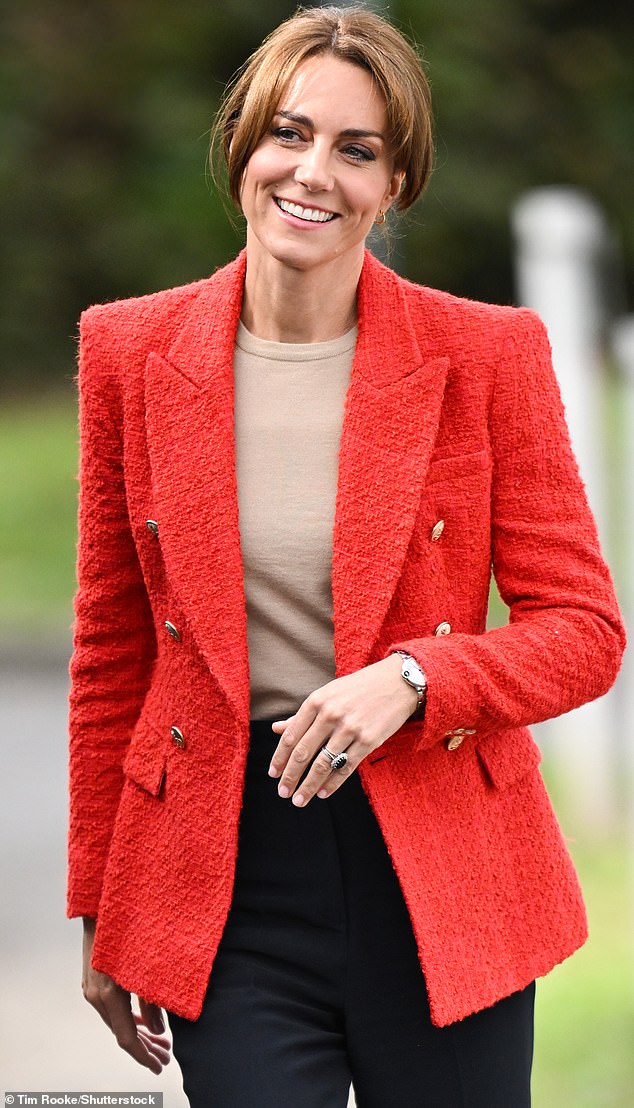 For an outing in September this year, Kate chose a smart Zara blazer that she previously wore while cheering on the England men's football team for the Euro 2020 final