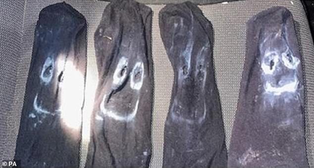 Masks recovered from Hunt, who has been found guilty of two breaches of the Public Order Act