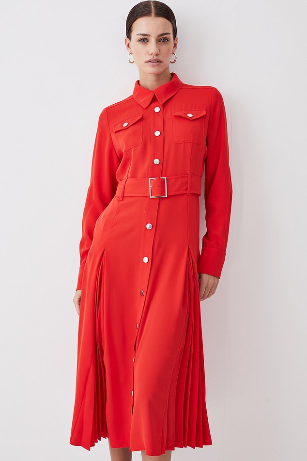 Karen Millen's £88 belted dress features the same military-style buttons and chest pockets