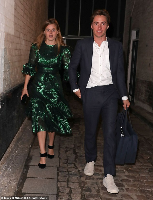 Princess Beatrice stuns in a £1,595 metallic green Vampire's Wife dress for Ellie Goulding's 2019 wedding