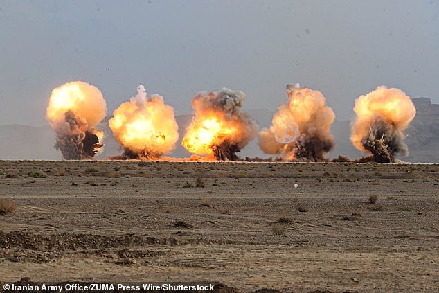 Targets explode and cause a massive fire during a ground exercise