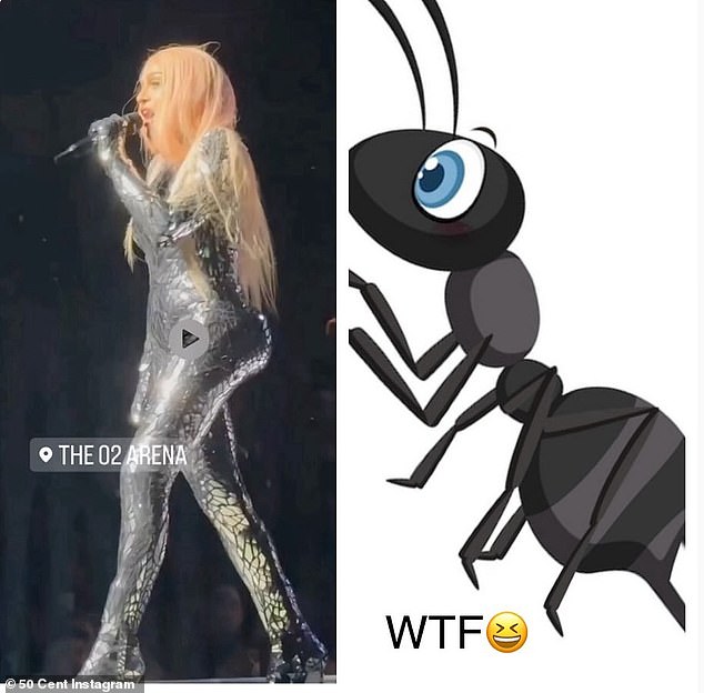 The post: He posted an image of the singer in a skin-tight metallic silver catsuit, side by side with a cartoon of an insect