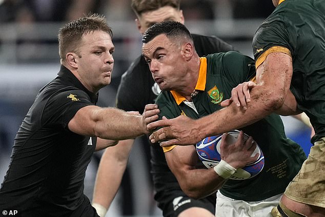 Cane's high tackle on Jesse Kriel (right) was deemed very dangerous by the bunker control officer