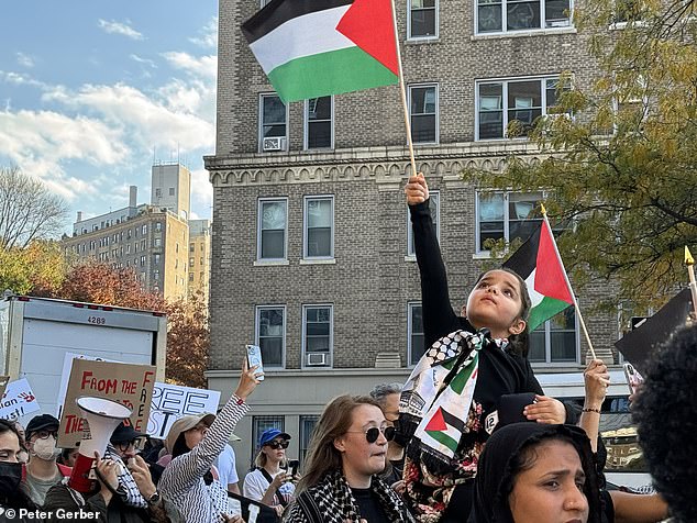 A pro-Palestinian protest gathered Saturday afternoon outside the Brooklyn Museum, near Lubavitcher's Jewish Hasidic headquarters.