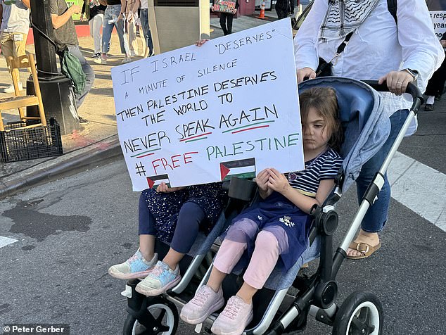 The 'Flood Brooklyn for Palestine' protest attracted hundreds of demonstrators holding up signs reading 'Free Palestine' and 'Zionism is Terrorism'.