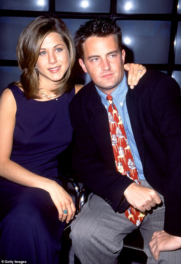 Loving hand: 'She was the one who reached out the most.  You know, I'm very grateful to her for that,” Perry said of Aniston;  they can be seen in 1995