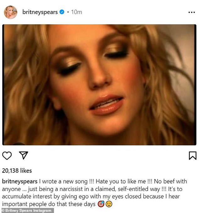 Brit is back!  The pop superstar said the song, which appears to be titled 'Hate You To Like Me', has nothing to do with feuding with anyone, and is simply her 'being a narcissist in a claimed, self-proclaimed way' .  '