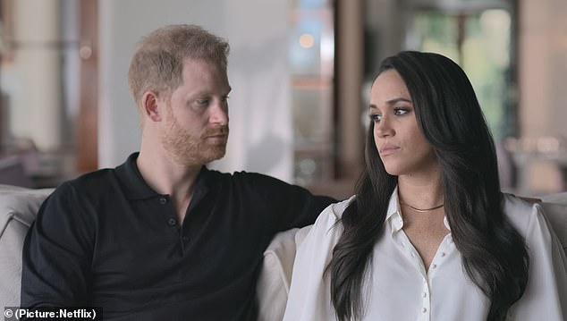 In the six-part docuseries Harry & Meghan, the Duke and Duchess of Sussex (pictured) describe their experiences that led to their decision to step back from British royal duties and make a fresh start in the US.