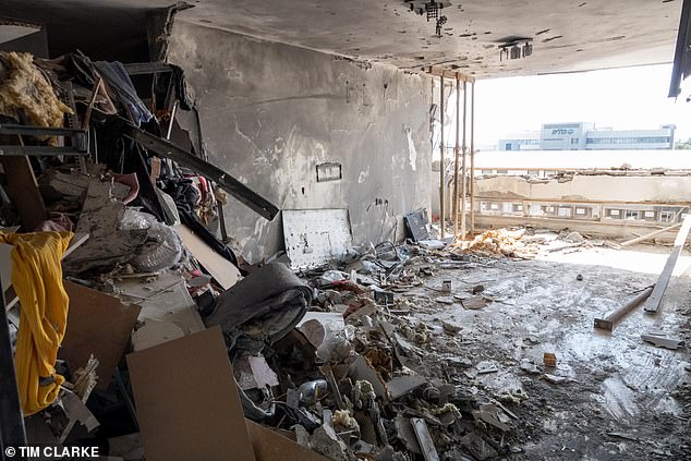 An apartment was hit by Hamas rockets in the city of Ashkelon, Israel, near Gaza