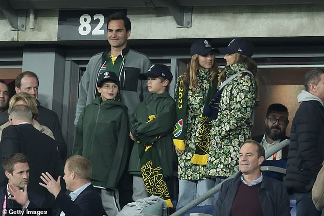 Leo and Lenny (center), both nine, and Myla Rose and Charlene Riva (to Roger Federer's right), both 14, stole the spotlight right from under their dad when they were photographed wearing adorable, identical outfits