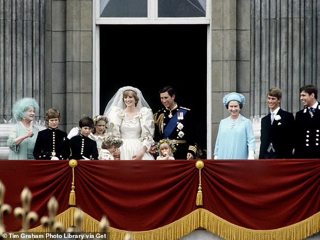 Prince Charles and Princess Diana with their bridesmaids and page boys along with members of the Royal Family on the balcony of Buckingham Palace on their wedding day in July 1981