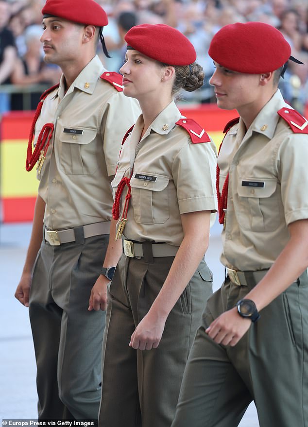 Princess Leonor takes part in the presentation of cadets to the Virgin of Pilar in the Basilica of the Patron Saint of Hispanity at the General Military Academy of Zaragoza in October 2023