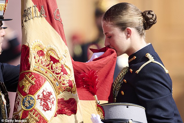 Princess Leonor pledges allegiance to the flag as she officially begins three-year military training in preparation for her future as the country's head of state