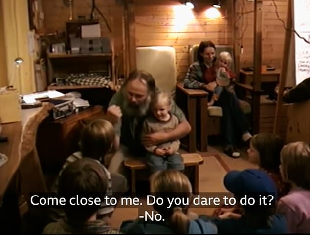 The documentary - which was filmed five weeks after police raided the family farm - shows footage of Van Dorsten's tirades against his children.  One moment you see the mother smiling as he aggressively stimulates them