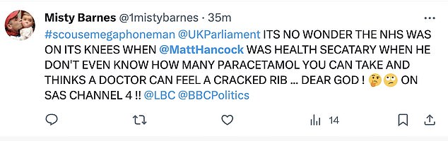 Stunned: Viewers flocked to Twitter to comment on the irony of the politician, who worked in the health department, yet had to ask the simple question