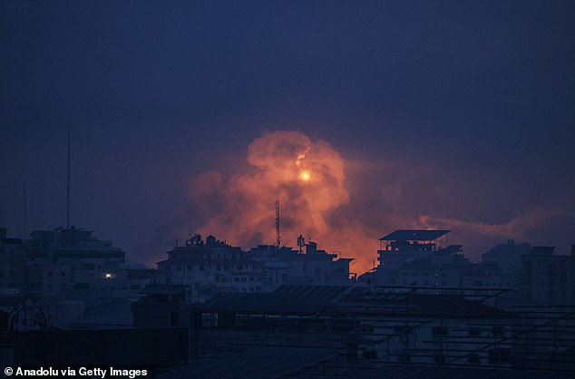 A huge fireball is seen rising over Gaza City after intense Israeli attacks
